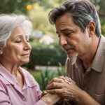 Son Trying To Console Teary Eyed Mother