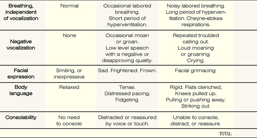 Paidad Scale To Assess For Pain Observationally